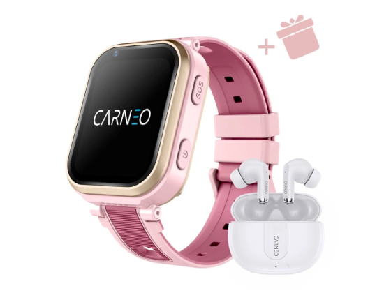 Detské smart hodinky Carneo GUARDKID+ 4G ULTRA ružové + slúchadlá