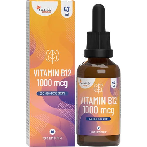 Essentials Vitamín B12 kapky 1 000 µg, vysoká dávka – Vegan, 800 kapek, 47 ml